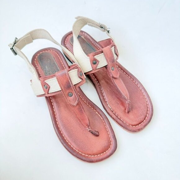 Freebird by Steven Sorrento Leather T-Strap Sandals – Brown/Cream Size 8 - Picture 9 of 9